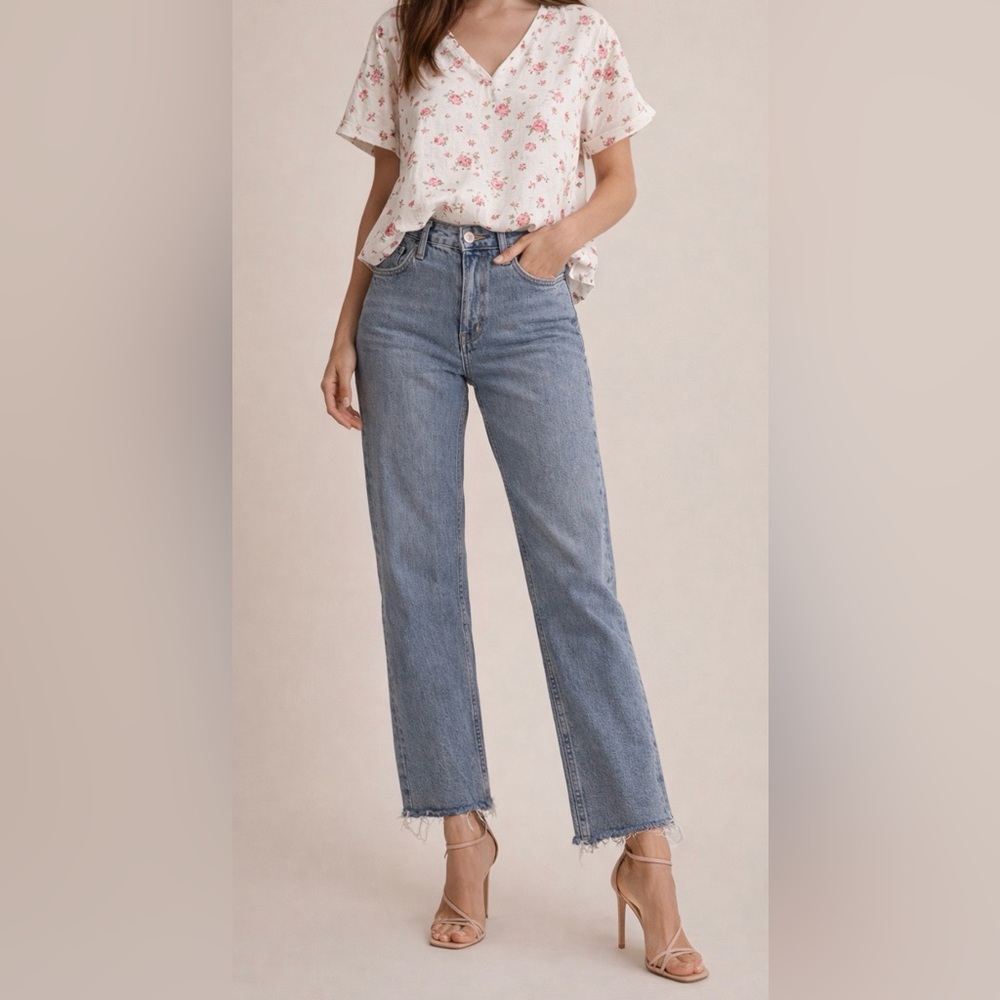 Zara High Rise Straight Leg Blue Jeans